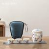 Travel Portable Ceramic Tea Set Handmade Porcelain Teacup Tea Water Separation Tea Infuser Chinese Teaware with Storage Bag