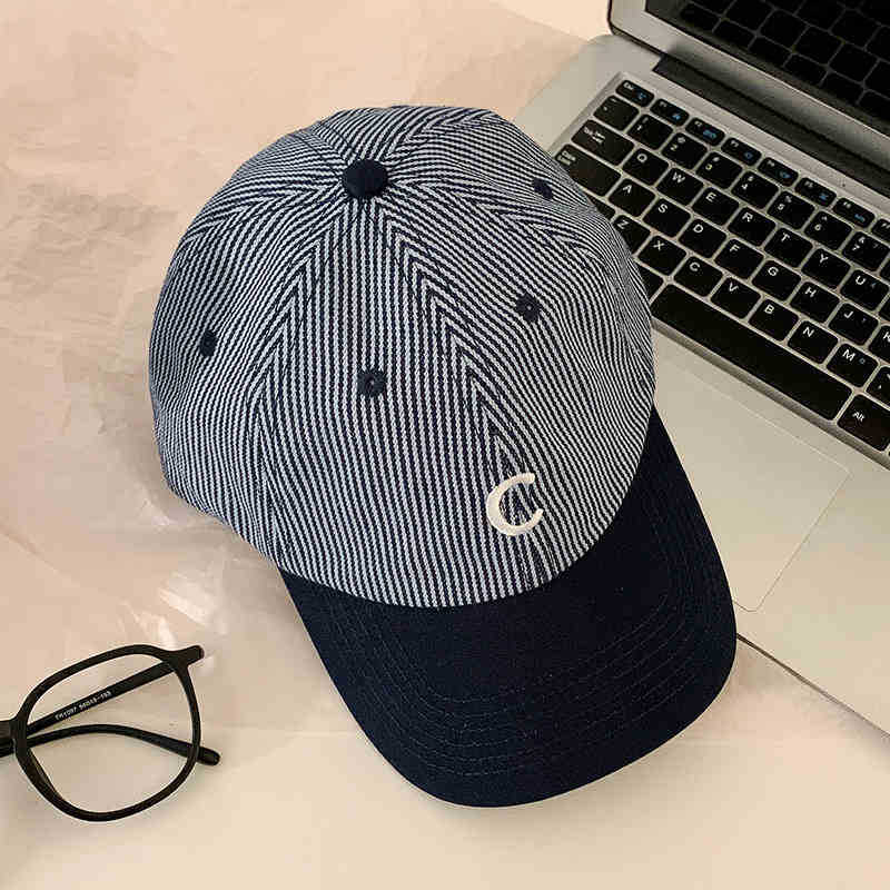 Letter Striped Baseball Cap Women's Spring Summer Niche Simple Versatile Wide Brim Soft Top Cap