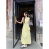 Pure and Gentle Yellow Dress for Women, Summer Round Neck, Waist and Thin Back