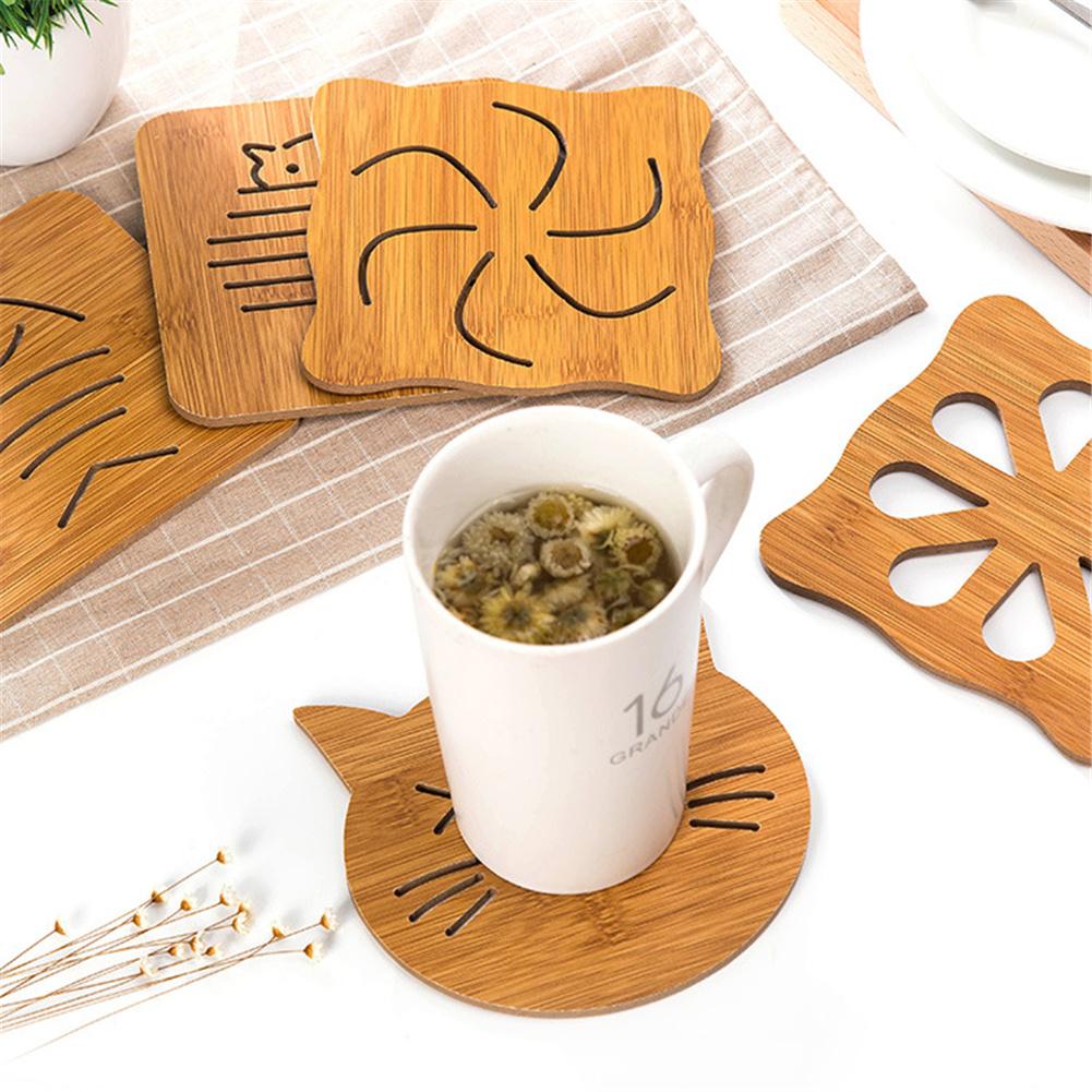 Wooden Potholder Table Mat Dishes pot bowl teapot hot Pot Hollow Holders Set For Hot