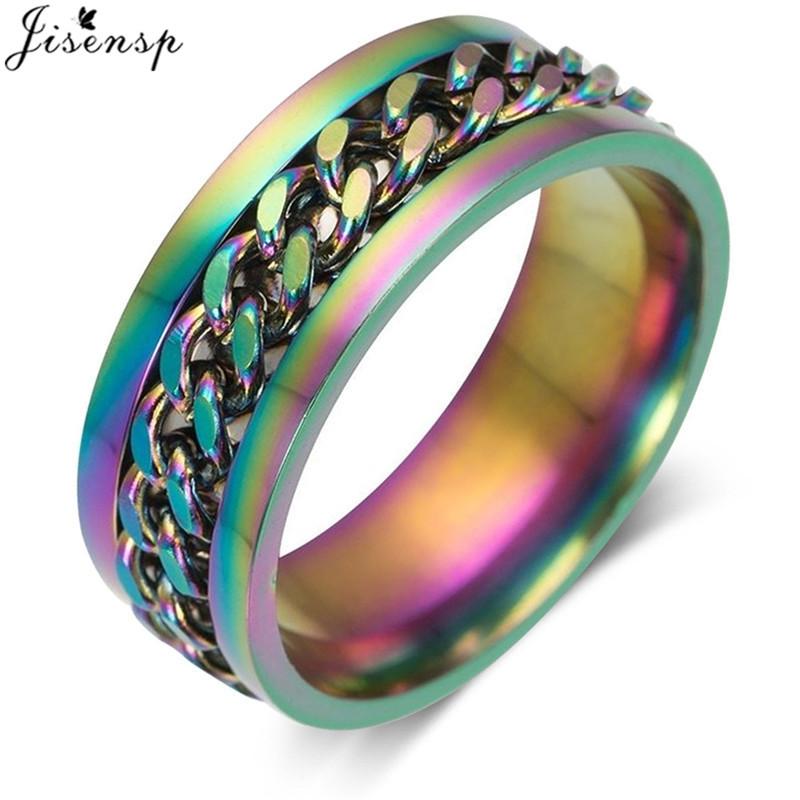 Fashion Anxiety Fidget Rings Relaxing Stainless Steel Rotatable Chain Ring for Men Women Spinner Zircon Gold Black Bague Homme