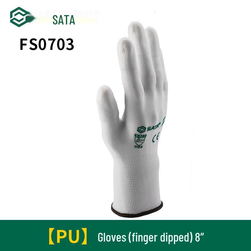 Sata Anti-Slip Work Gloves - Nylon PU Coated, Fingertip & Palm Dipped, Wear-Resistant for Workshop Use