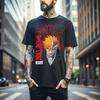 100% Cotton TOPS UNISEX TEES MENS WOMENS Bleach T-shirt Ichigo Kurosaki Moon Kawai Anime Manga Black T-shirt Kenpachi 047