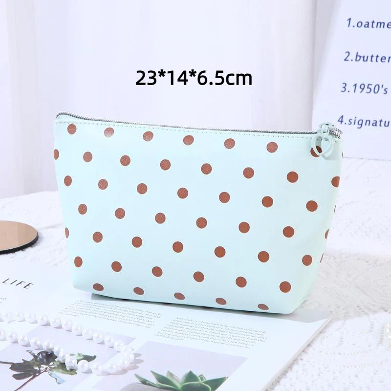 1/3Pcs Pink Polka Dot Pu Makeup Bag Set Large Capacity Sturdy Handle For Travel Daily Cosmetic Storage