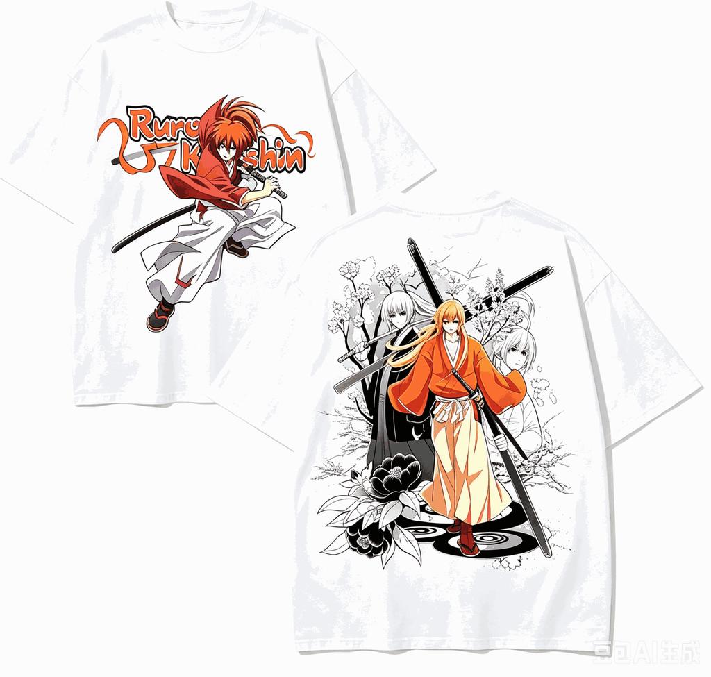 T-shirt per Amanti dell'Anime Rurouni Kenshin Harajuku Cotone Nuovo Modello High Street Moda Retro Oversize Unisex Prodotto Caldo Traspirante