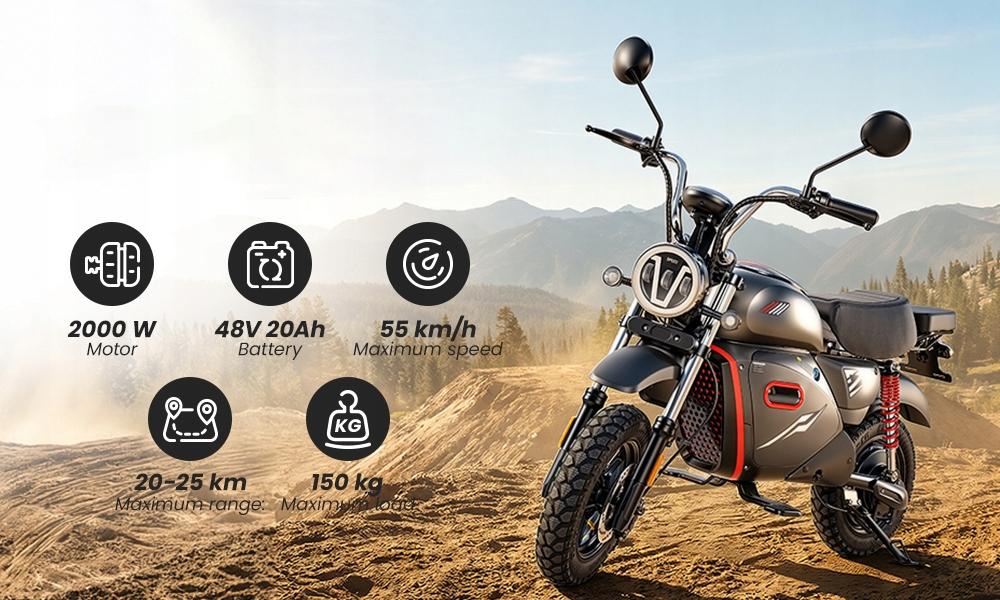 Elektromotorräder Motocykl elektryczny für Erwachsene 2000W, Stadttauglich, Reichweite bis zu 90 km, NFC