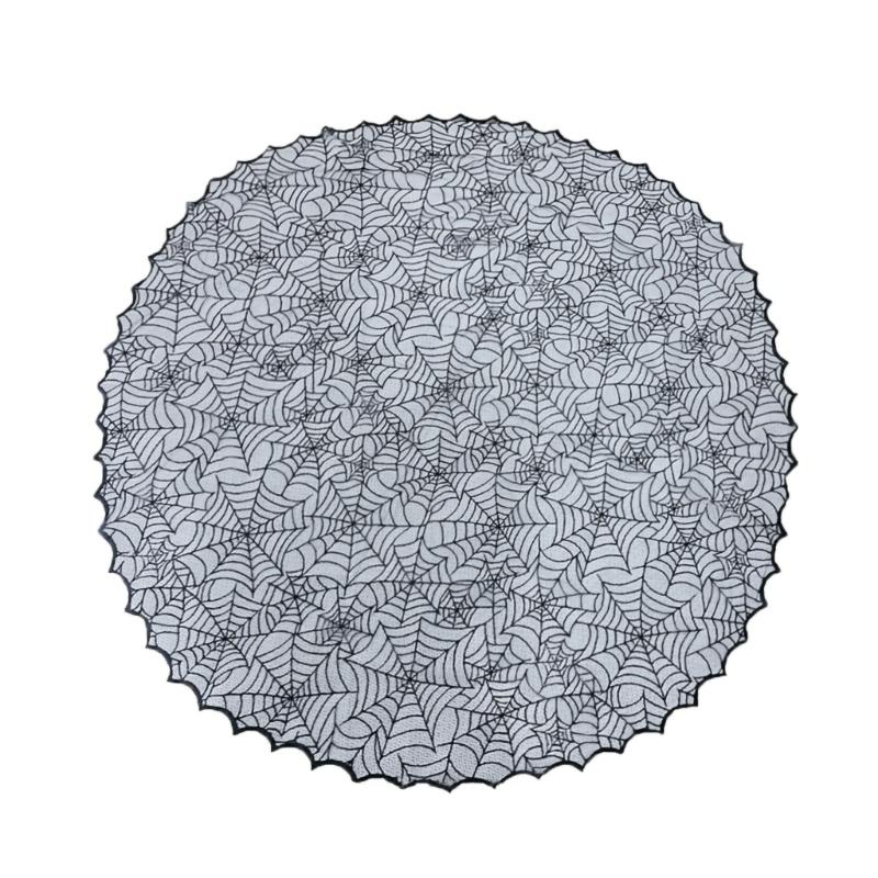Spiderweb Table Cover for Halloween, Round Black Lace Tablecloth with Soft Fabric Drape for Dessert Display, Entry Table, and Party Decors