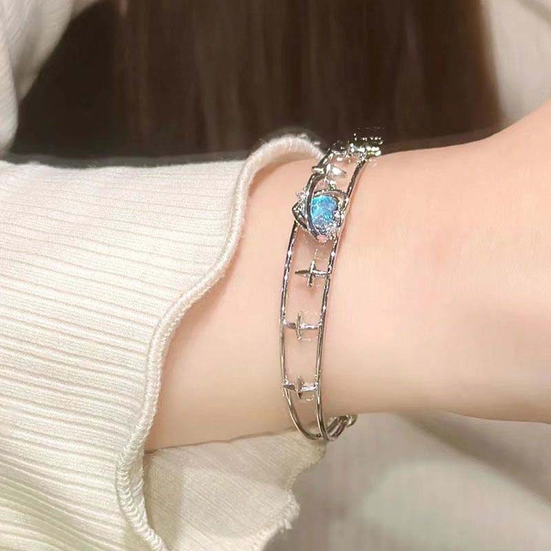 Y2K Blue Peach Heart Zircon Bracelet For Women Simple Crystal Cross Star Irregular Geometric Bracelet Aesthetic Jewelry