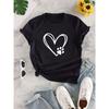 Love Cartoon Print Crew Neck T-shirt, Casual Loose Short Sleeve Fashion Summer T-Shirts Tops, Women's Clothing