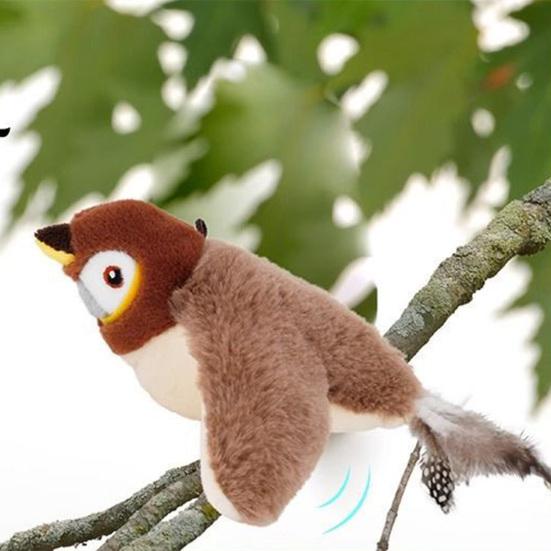 Flapping Wings Birds Cat Toy Interactive Flying Sparrow with Lifelike Chirping Sound Touch Activated Plush Birds Kitten Toy for Indoor Cats