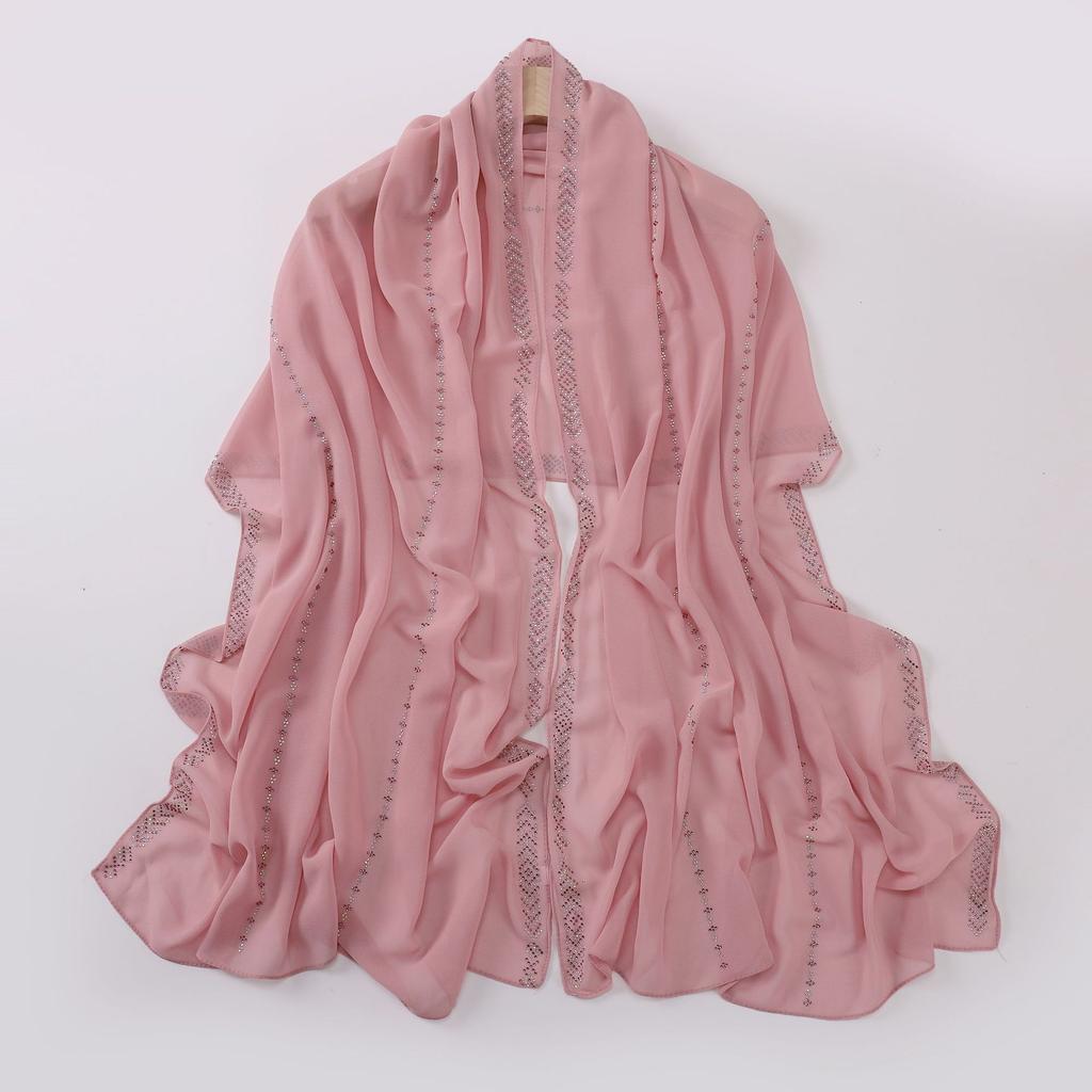 Diamond Pearl Chiffon Hijabs For Women Muslim Fashion Long Shawl Head Wrap For Women Turbans For Women Ramadan Turban Femme