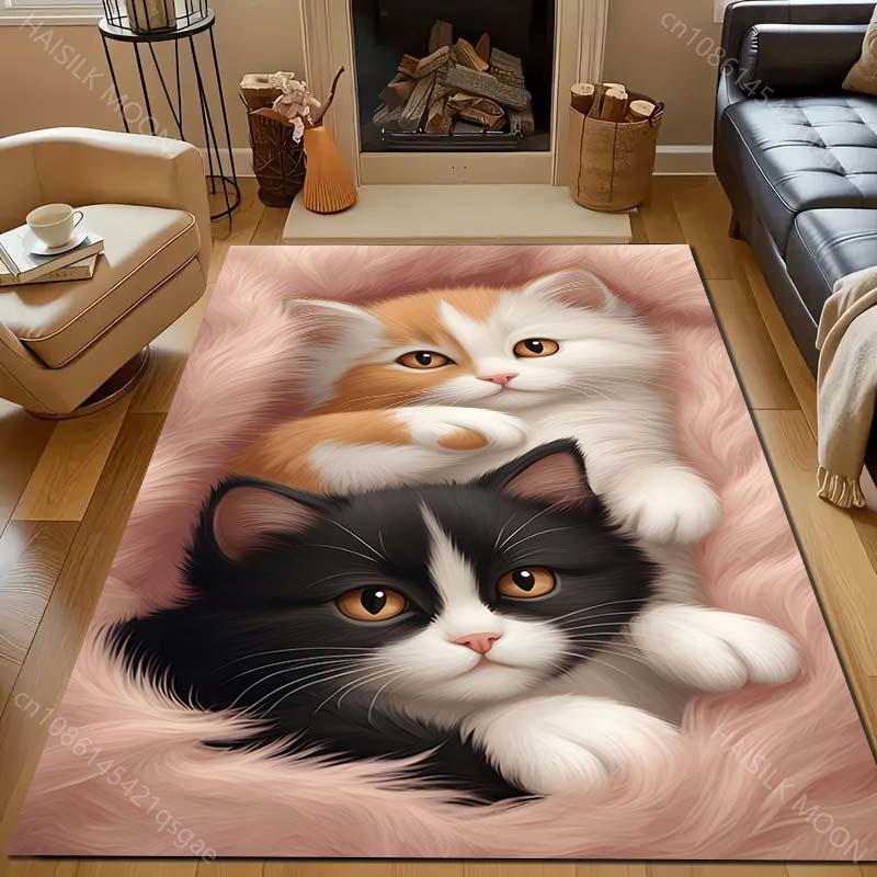 1ks Koberec s potiskem dvou roztomilých koťátek pro ložnici, obývací pokoj, k posteli, k pohovce, podlahová rohožka, moderní domácí dekorace, oblastní koberec, luxusní dárek