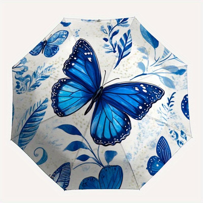 

1pc Butterfly Floral Automatic Open/close Folding Compact Umbrella, 8-Rib Sturdy Canopy, Lightweight Portable, Everyday Use, Gift, Outdoor Umbrella, T