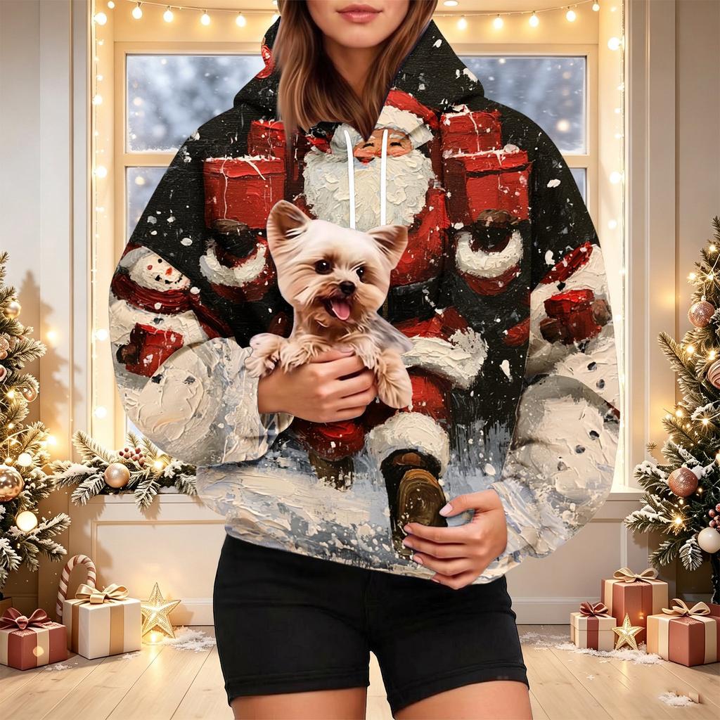 Women's Fashion Plaid Print Hoodie with Pet Pocket, Casual Sweatshirt for Everyday Wear