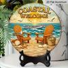 2D Flat, 1pc Round Aluminum Hanging Sign - "Coastal Welcome" Beach Sunset Vintage Metal Wall Art, Retro Ocean Chair & Seashell Design, Perfect for