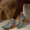 Europe, America, Autumn and Winter New High-heeled Thick-heeled Pointed Retro Belt Buckle Roman Cool Boots Leather Boots Single Boots Large Size