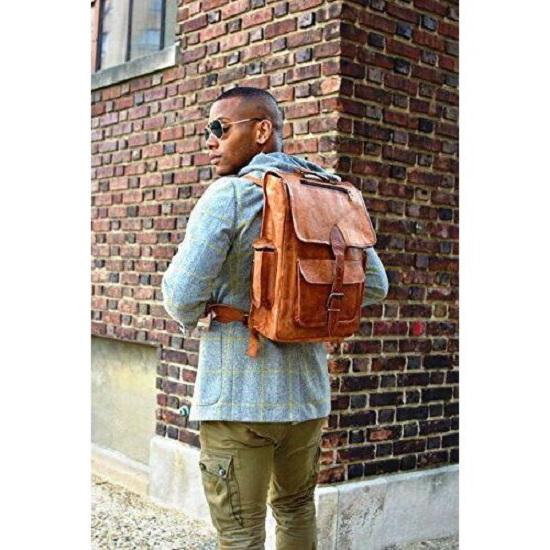 Leather Backpack Shoulder Bag 17" Laptop Rucksack Office School Handbags