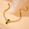 Gold Square Emerald Cz Jewelry Set Necklace Bracelet Hoop Earrings