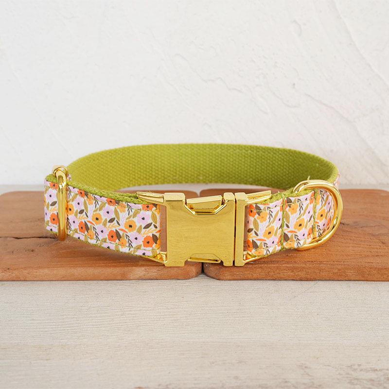 MUTTCO Green Grass Bloom Flower Collar & Leash Set with Golden Buckle - UDC-204B M