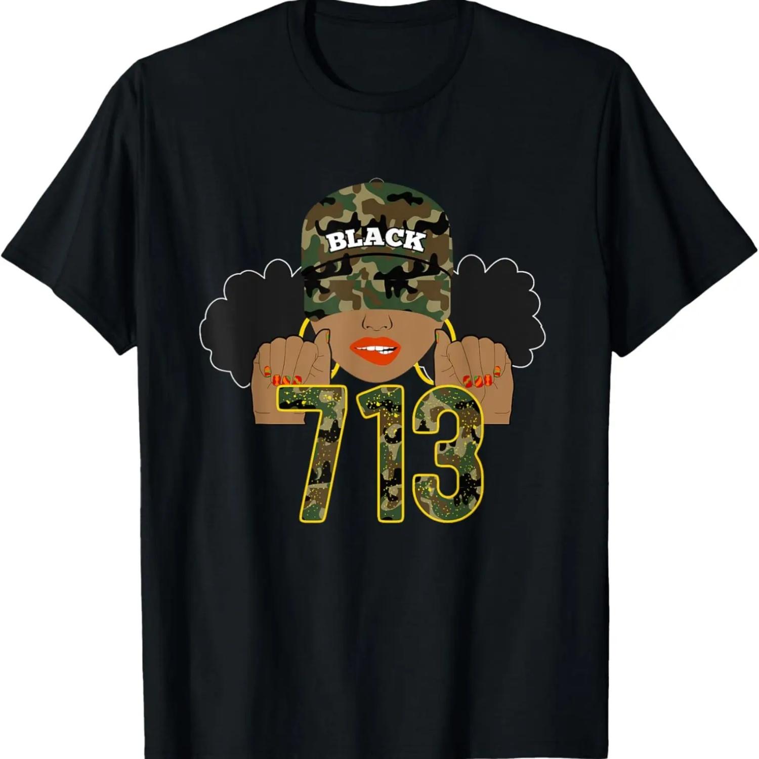 713 Houston Texas H-Town Area Code Black Woman T-Shirt S