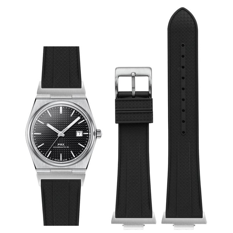 

Фторкаучуковий ремінець для Tissot PRX Powermatic 40 мм, пряжка з нержавіючої сталі, чоловічий, FKM, спортивний, водонепроникний, з системою швидкого заміни, 12 мм 12mm чорний