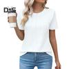 Damskie letnie bluzki z okrągłym dekoltem, krótkim rękawem, z marszczeniami, teksturą, T-shirt, jednolity kolor, luźny krój, elastyczne bluzki, codzienne noszenie
