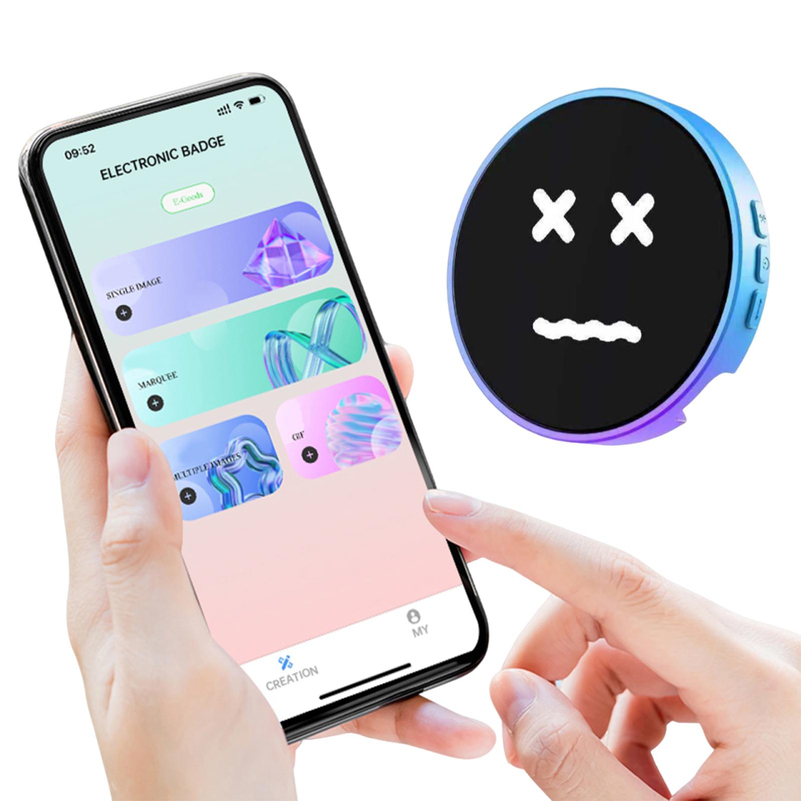 BT5.4 Electronic Anime E-Badge 1.85-In IPS BT Connection Peripheral Badges Animation Gradual Change Badge Gift for Friends blu