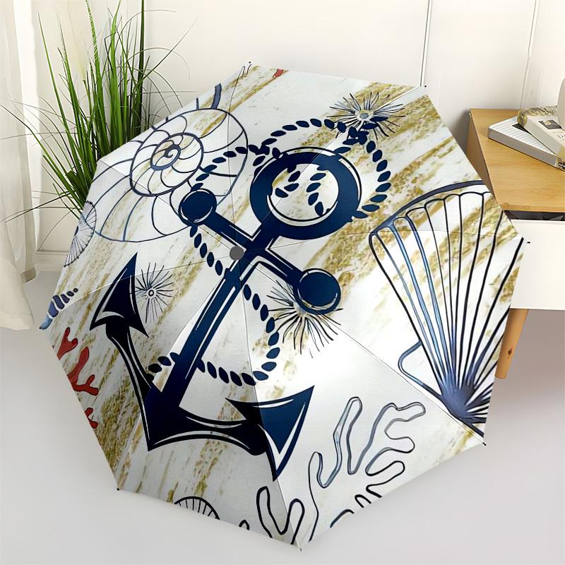 1pc Nautical Decor Anchor Seashells Umbrella with Plastic Handle,Suitable for All Seasons Umbrellaptys26061