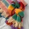 Hairball Rainbow Striped Scarf Tassel Mohair Long Shawl Elegant Winter Cashmere Scarves  Women/Men