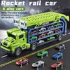 2in1 Large Rocket Rail Car Parking Cars Toy Car Track for Children Big Folding Truck Toy Vehicle Models for Boys Girls Kids