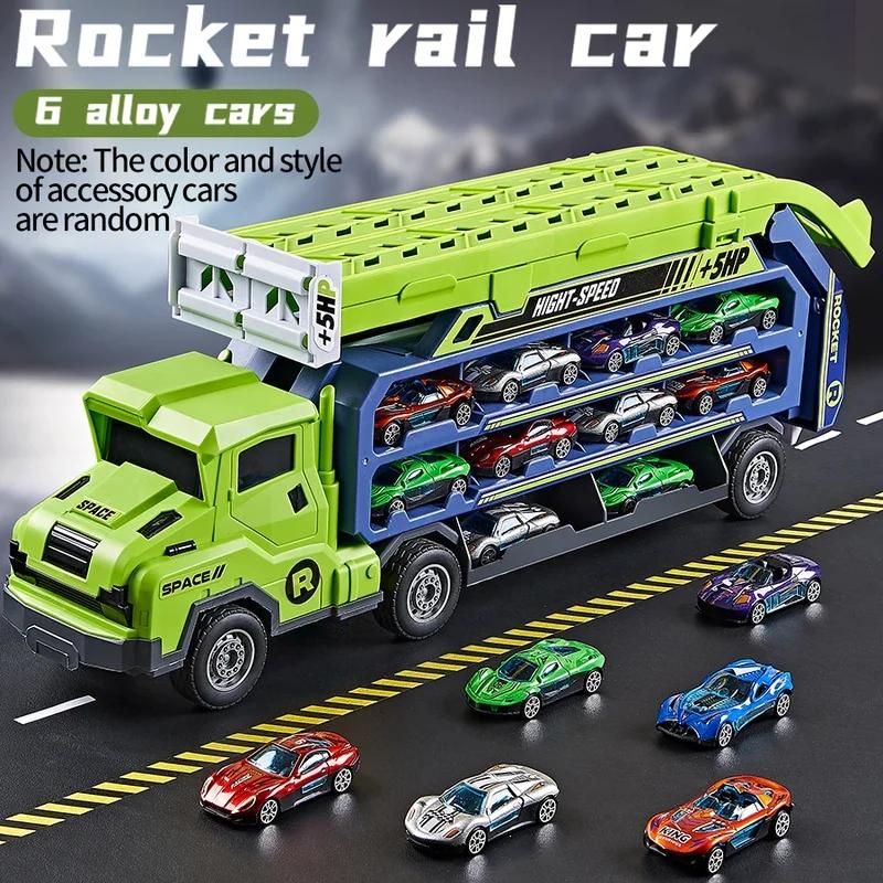 2in1 Large Rocket Rail Car Parking Cars Toy Car Track for Children Big Folding Truck Toy Vehicle Models for Boys Girls Kids