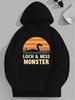 Plus Size Loch Ness Monster Retro Sunset Hoodie - Casual Loose Fit