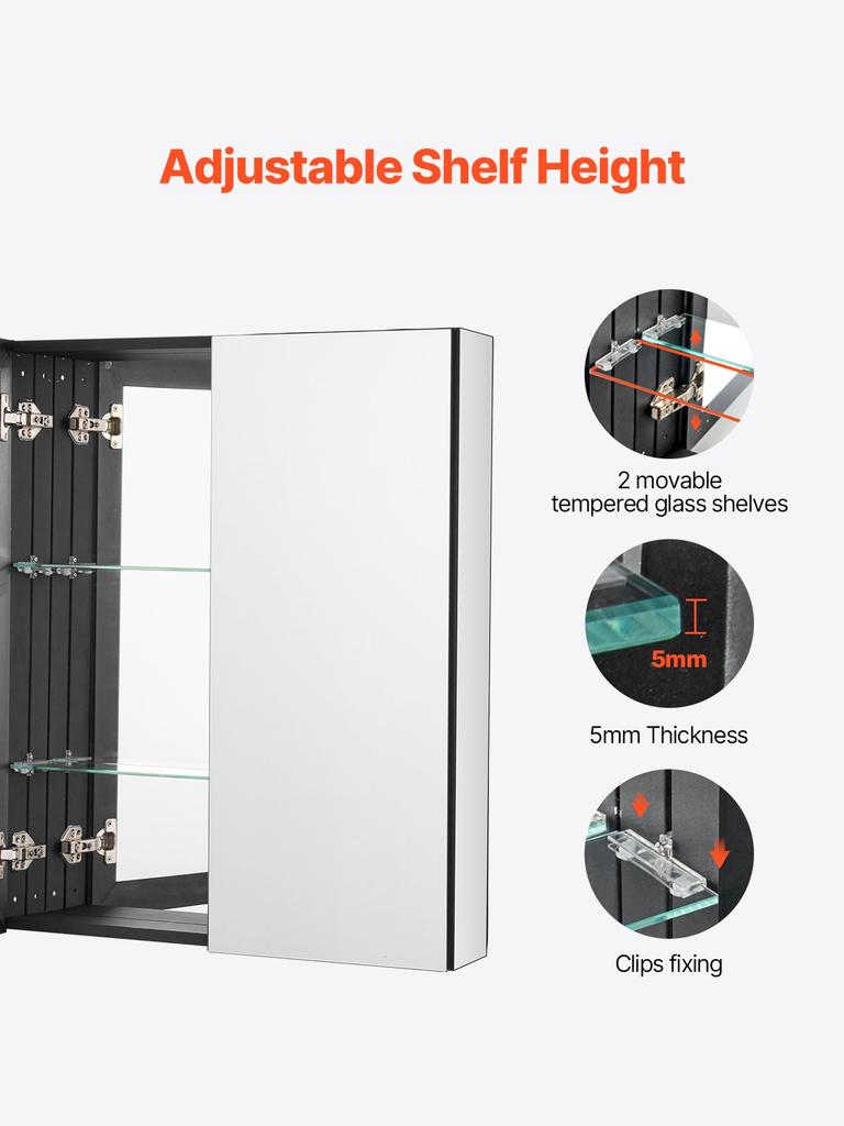 VEVOR Medicine Cabinet, 26 X 30 Inch, Medicine Cabinet for Bathroom with Mirror, Aluminum Frame Bathroom Wall Cabinet, 2-layer Adjustable Shelves