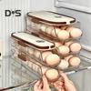 Automatic Rolling Egg Container Fridge Storage Box Food Grade BPA Free Transparent Stackable Fridge Organizer with Lid