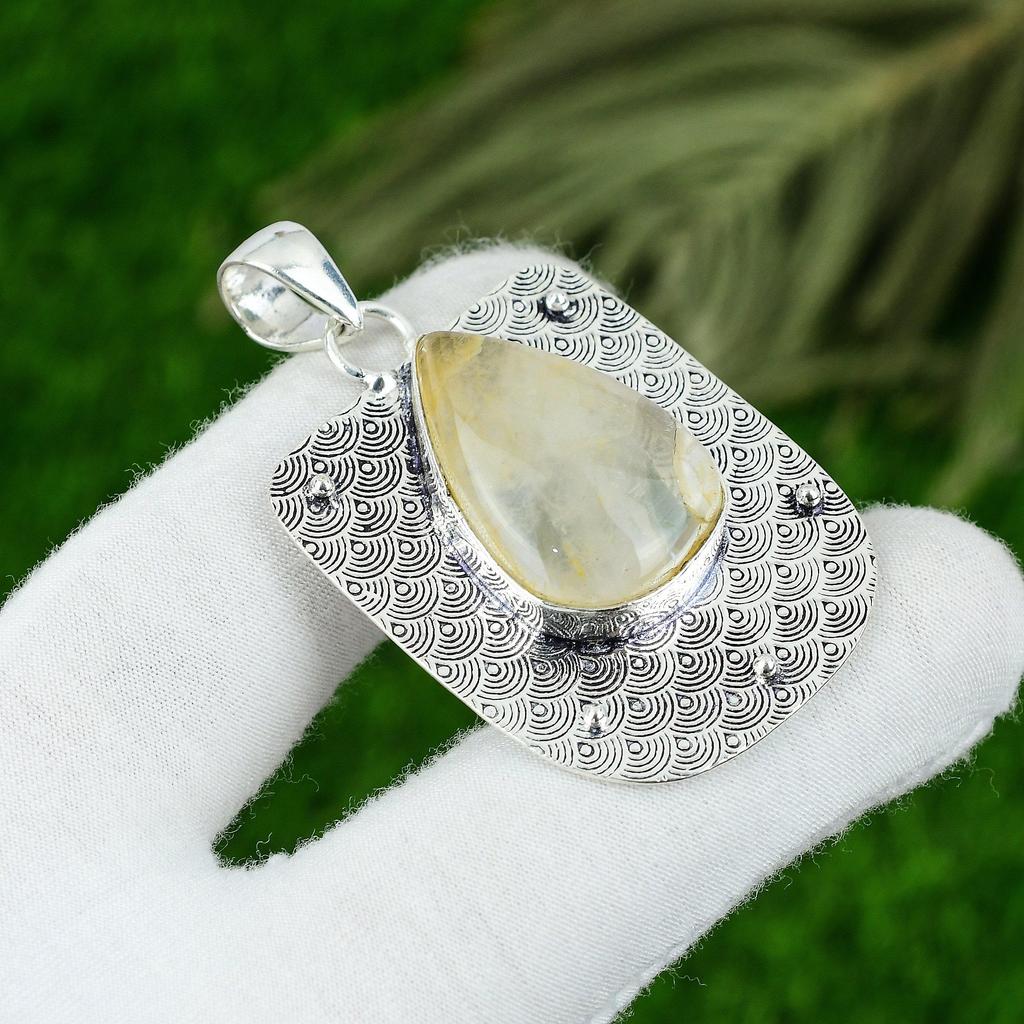 Natural Golden Rutile Gemstone Jewelry 925 Sterling Silver Pendant For Girls