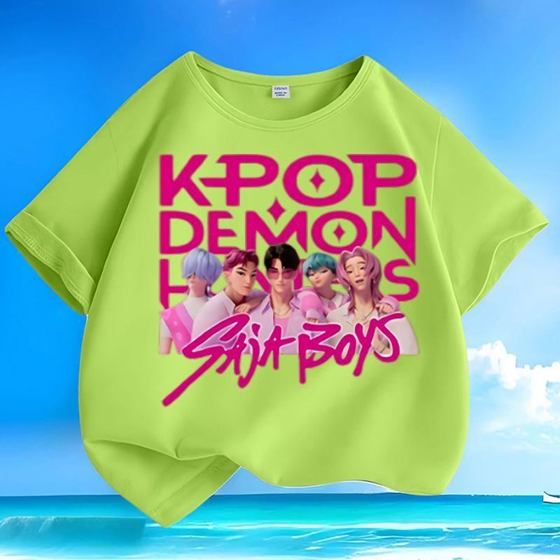 Boys and Girls' Fashionable Demon-hunting Girl Group SAJABOYS Boys' Group Shirt, Summer Children's Loose Pure Cotton T-shirt