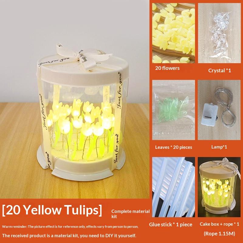 Lampada a Tulipano Fai-da-te Fiore Artificiale Mare di Fiori Scatola per Torta Lampada da Tavolo per Camera da Letto Lampada Notturna Decorazione Artigianale Fatta a Mano Tulipani Regalo di Compleanno