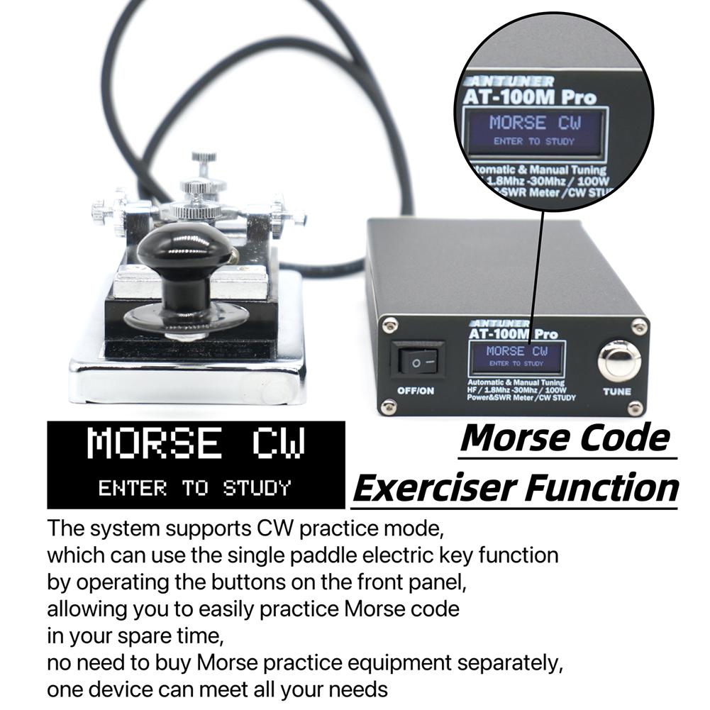 AT100M Pro Tuner Antenă 1.8mhz-30mhz SWR Metru Mini Tuner Antenă Automat Suport Exercițiu Cod Morse pentru Radio HF