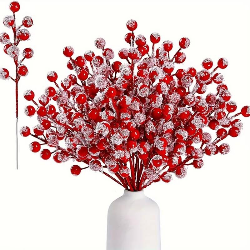 Christmas Artificial Berry Branches 14 Red Holly Berry Plants Fake Bouquet Wedding Party Christmas Tree Hanging Decoration
