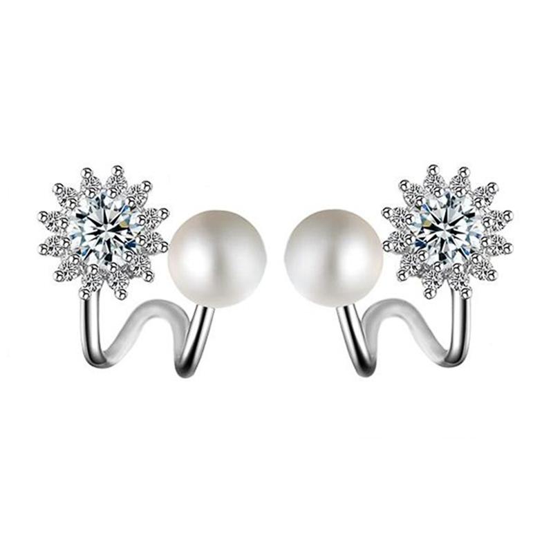 Cercei cu perle de imitație grațioase pentru femei Bijuterii strălucitoare din zirconiu pentru ceremonia de nuntă Accesorii de culoare argintie