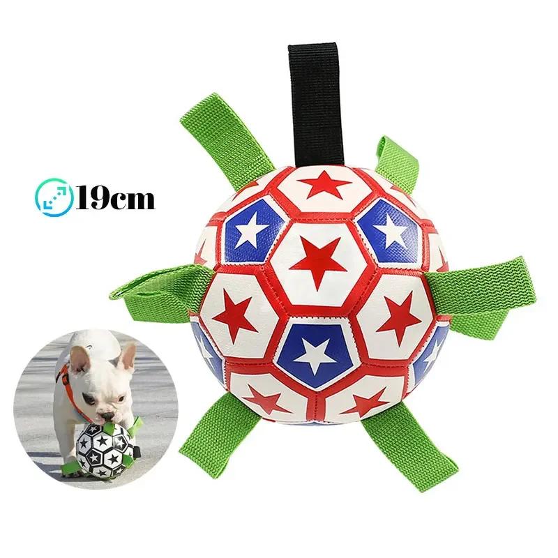 

Interactive Dog Toys for Tug of War and Fetch Tough Soccer Ball with Straps Durable Chew Resistant Ball Toy for Aggressive XS