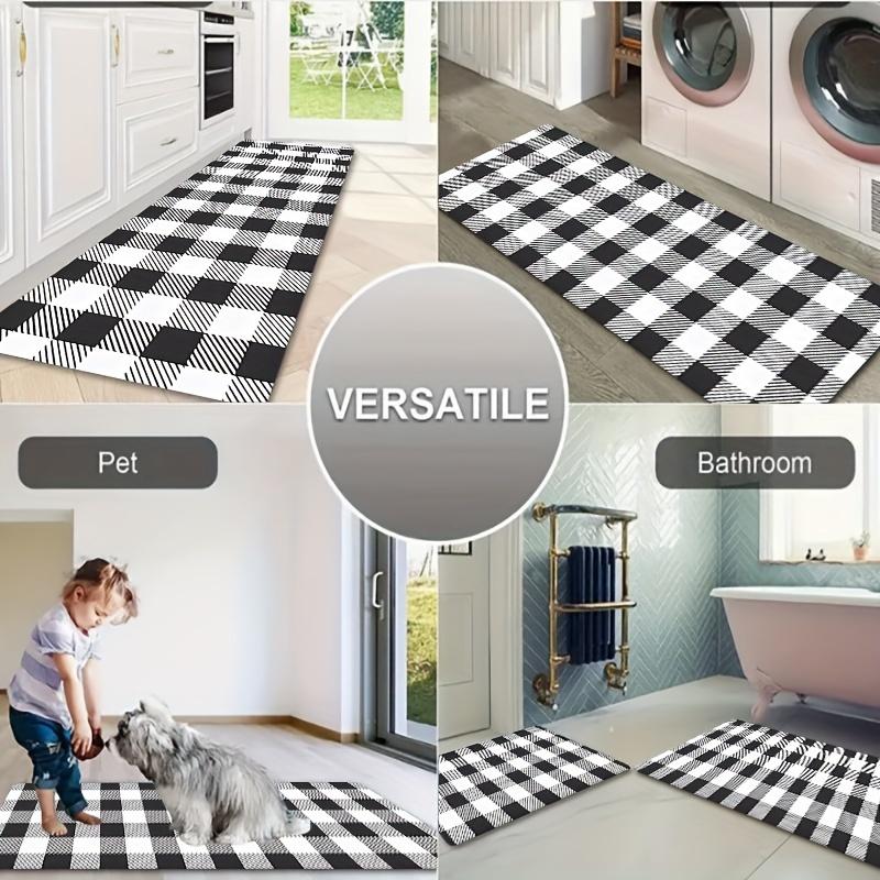 Black and White Plaid Kitchen Mat Soft Thickened Kitchen Floor Mat Waterproof Non-slip Oil-proof Floor Mat Runner Rug