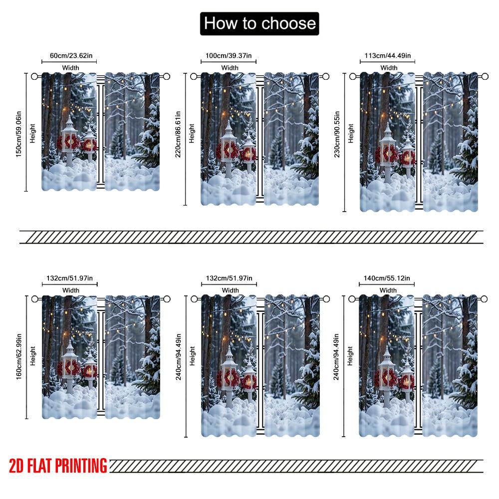 Flat Printing Christmas Curtain Winter Forest Polyester Without Electricity Family Party Use Holiday Set Of 2 Made Washable