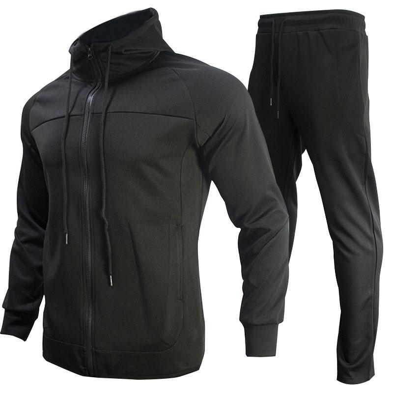 Men's Contrast Color Sweater Two-piece Hooded Autumn Jacket Sportswear Casual Clothes Suit