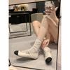 Sheepskin Shoes Round Head Color Matching Versatile Double Buckle with Flat Single Shoes Women's Mary Jane Shoes