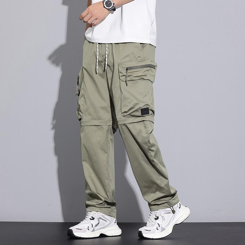 American Ice Silk Quick-drying Casual Pants Men's Design Sense Outdoor Function Wind Removable Zipper Splicing Tooling Pants