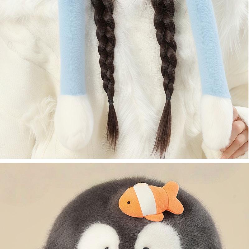 Blue-Gray Penguin Ear Moving Earmuffs, Faux Fur, Windproof, Cold-Proof, Cute Winter Hat for Kids.