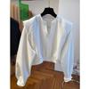 Women's Spring/Fall V-Neck Padded-Shoulder Cropped Sweatshirt: Korean-Style, Youthful, Unique, Loose-Fitting, Slimming Base Layer