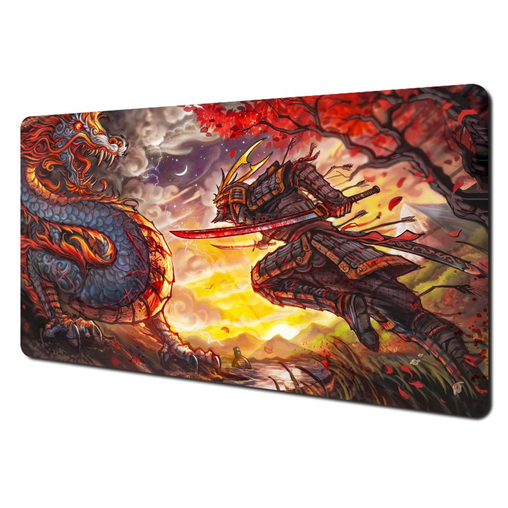 Flame Dragon and Samurai Battle Design Mouse Pad Desk Mat NonSlip Stitched Edge office mat Gaming pad Computer mouse pads