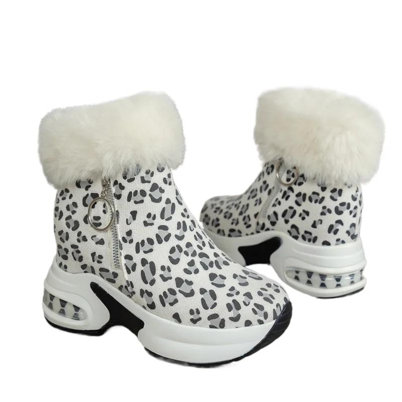Leopard Women Platform Fur Ankle Boots Snow High Heel Sport Shoes Chelsea Winter 2025 Trend Plush Warm Casual Sneaker Bota Mujer
